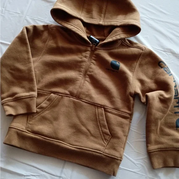 Carhartt Toddler Brown Fleece Hoodie Half Zip Kangaroo Pocket Size 3T - Picture 5 of 8